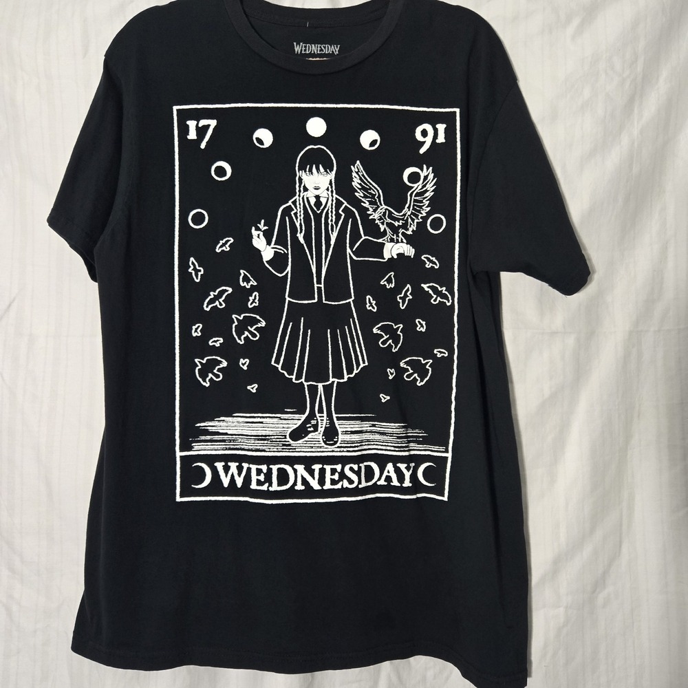 Wednesday Tarot Card T-Shirt Wednesday Series Black Short Sleeve Cotton Tee